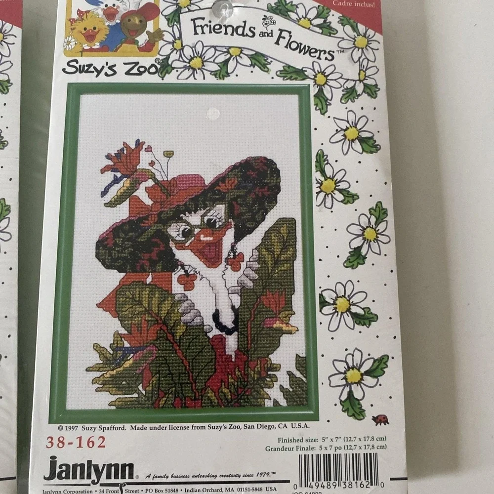 Lot 3 90's Janlynn Suzy's Zoo Friends & Flowers Cross Stitch Kit 5x7